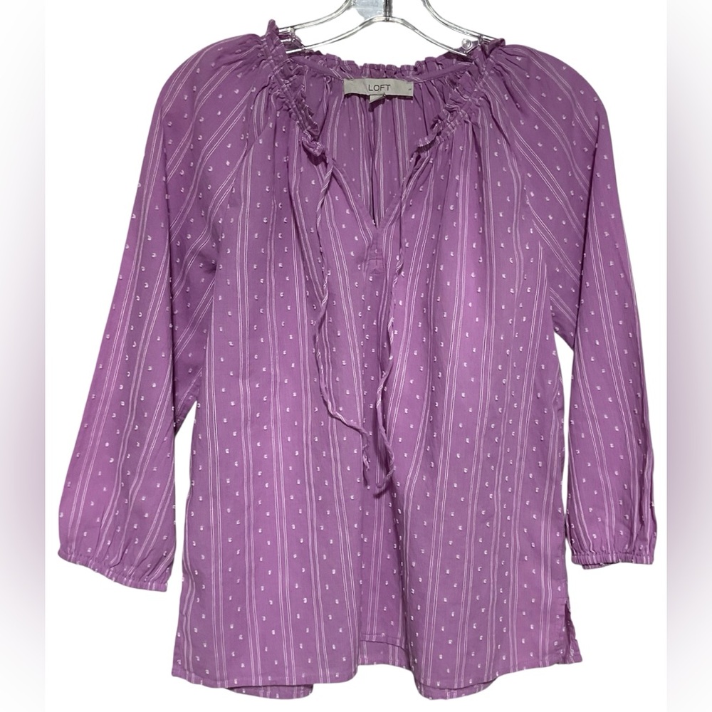 LOFT Lilac Boho Tie Neck Blouse - 3/4 Sleeves - Women’s Size S